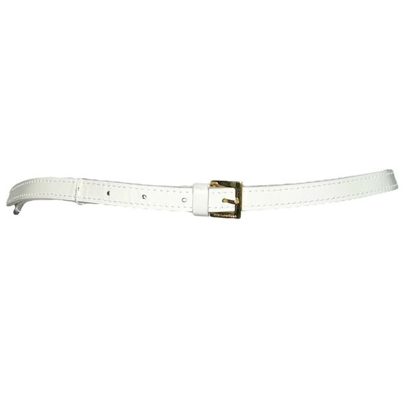 VTG Dolce & Gabbana White Leather Gold Rhinestone O-Ring Chain Glam Belt main image 4
